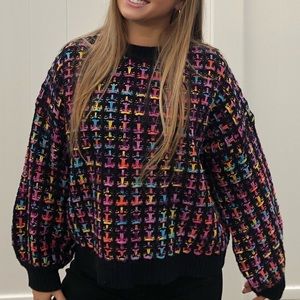 Rainbow color pop black sweater